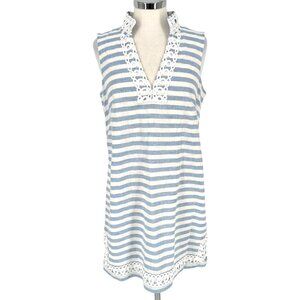 Eliza J Striped Linen Blend Sleeveless Tunic Dress Blue White Size 12
